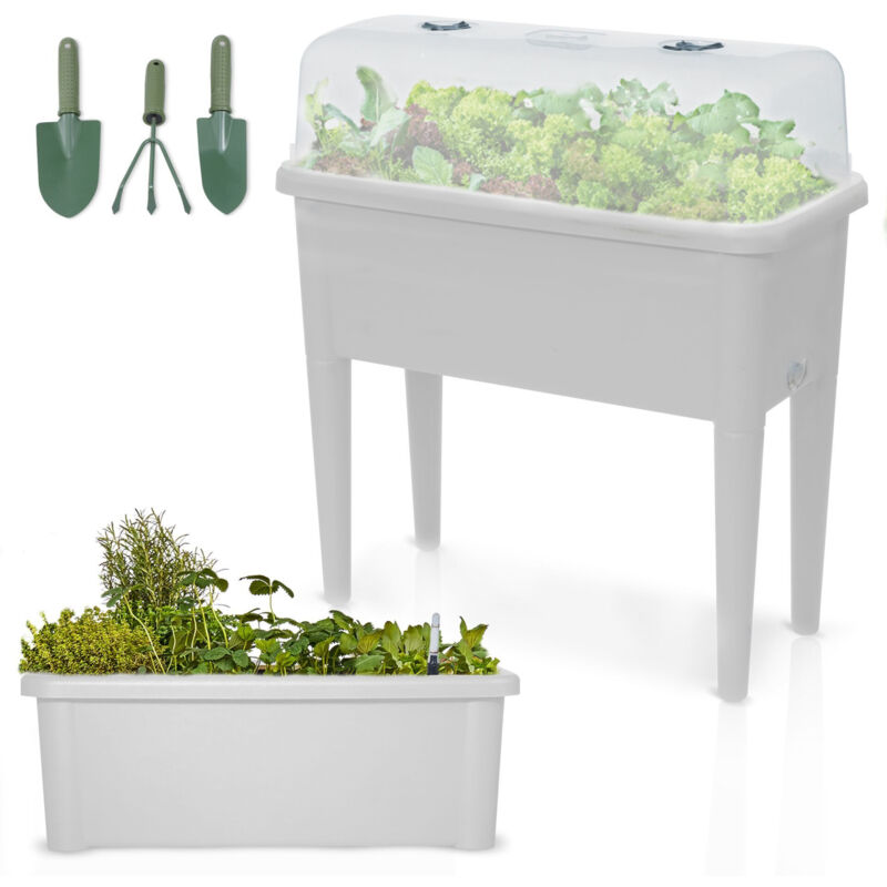 Carré potager sur pied plastique Blanc avec couvercle 76x 66x37cm Jardinière surélevée