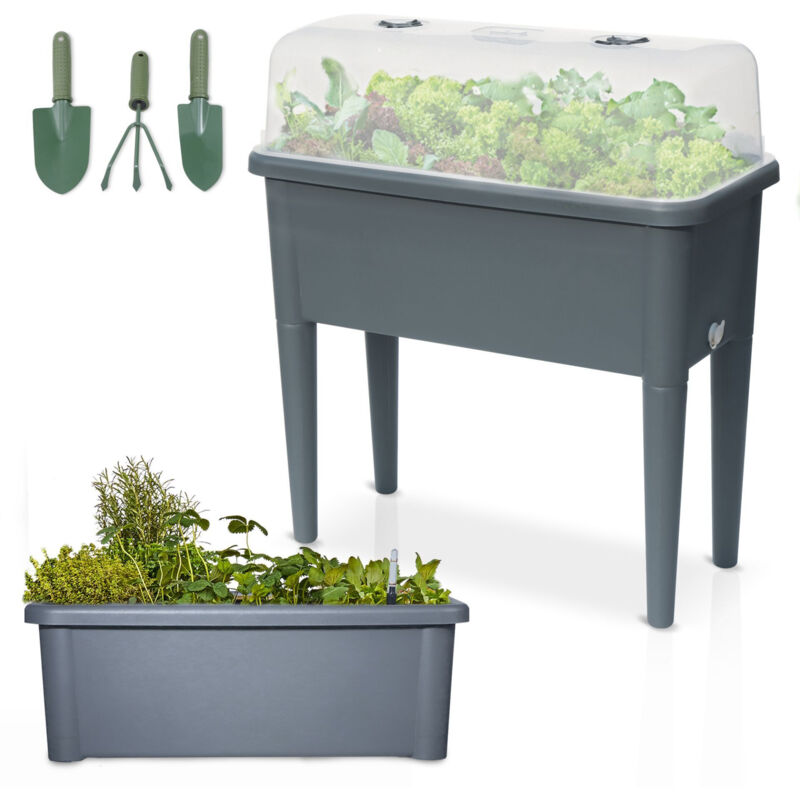 Carré potager sur pied plastique Gris avec couvercle 76x 66x37cm Jardinière surélevée