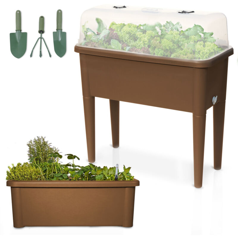 Carré potager sur pied plastique Marron avec couvercle 76x 66x37cm Jardinière surélevée