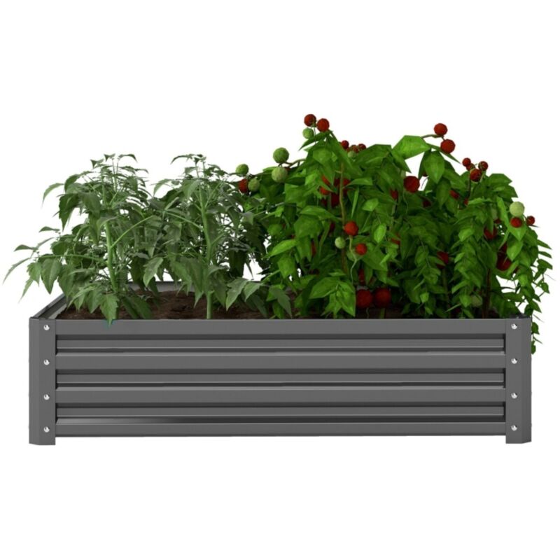 Carré potager surélevé 120x120x30 cm en acier gris clair - Bac jardinage, jardinière aromatiques et fleurs pour balcon, terrasse