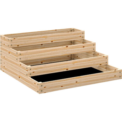 Carré potager surélevé 4 niveaux sans fond 113x113x46 cm bois naturel pour herbes légumes fruits fleurs