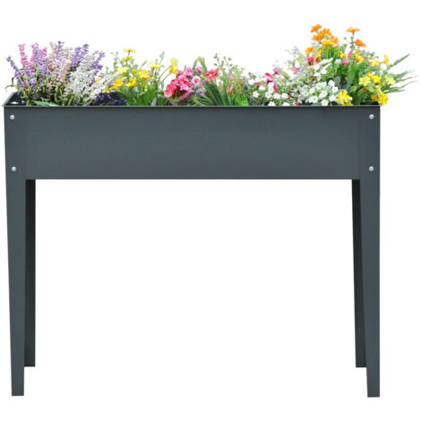 Carré potager surélevé, bac à plantes avec 3 trous de drainage, jardinière sur pieds, métal, 100 x 30 x 80 cm