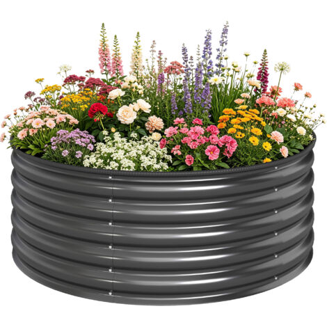 Carré potager surélevé, bac à plantes en acier galvanisé à bord de sécurité, jardinière à fond ouvert, 120 x 120 x 43 cm, gris foncé