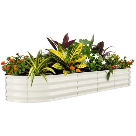 Carré potager surélevé en acier galvanisé 240x60x45 cm – Finition rouille – Pour culture de légumes et herbes-Beige