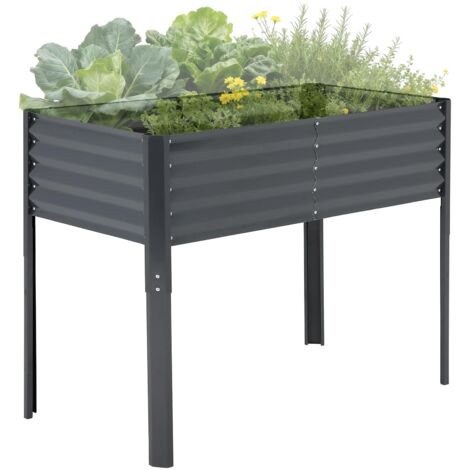 Carré potager surélevé métallique, bac potager ergonomique résistant aux intempéries pour légumes, plantes aromatiques et fleurs, balcon terrasse jardin