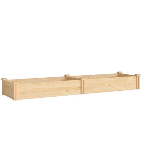 Carré surélevé en bois naturel, avec séparateur, fond ouvert, châssis froid, dimensions 235 x 66 x 26 cm.