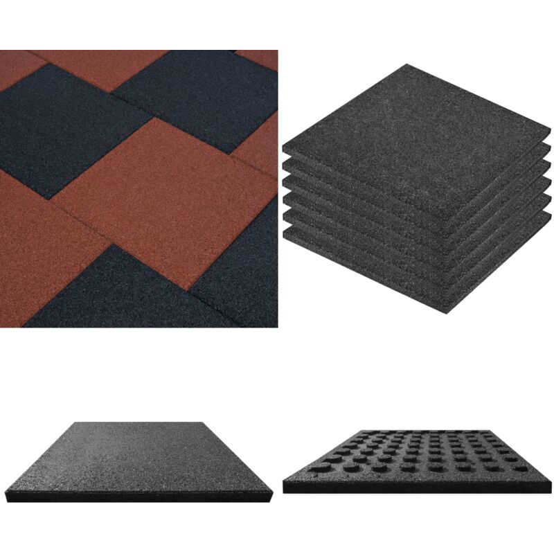 Carreau de protection anti-chute 6pcs Caoutchouc 50x50x3cm Noir - Carreaux De Sécurité - Carreau Anti-chute - Revêtement De Sol Extérieur - Tapis De