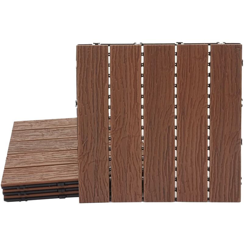 Hegele - jamais utilisé] Carrelage en wpc HHG-167, aspect bois pour balcon/terrasse, structure 3D brun foncé, 4x chaque 50x50cm = 1m² - brown