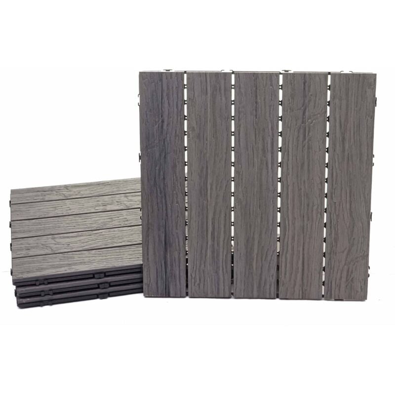 Carreaux en wpc, HHG-167, aspect bois pour balcon/terrasse, structure 3-D, marron, 4 carreaux 50x50 cm = 1 m²