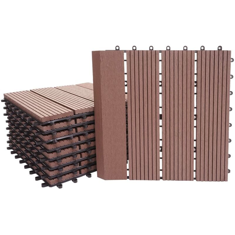 Jamais utilisé] Carreau de sol wpc Rhône + bordure, aspect bois, 11x chaque 30x30cm = 1m² Premium, café linéaire vertical