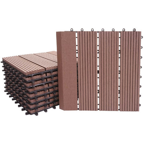 Carreau de sol WPC Rhône + bordure, aspect bois, 11x chaque 30x30cm - 1m² Premium - café linéaire vertical