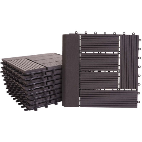 Carreau de sol WPC Rhône + bordure, aspect bois, 11x chaque 30x30cm de 1m2 Premium - anthracite, échelonné