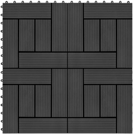 Carreau de terrasse 11 pcs WPC 30 x 30 cm 1 m² Noir