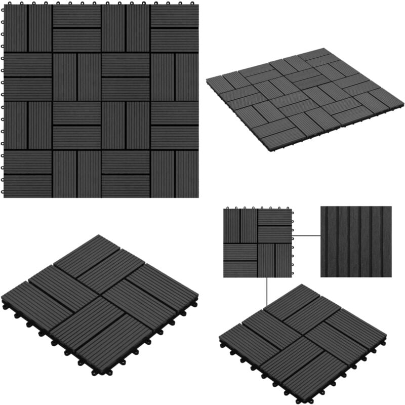 Carreau de terrasse 11 pcs wpc 30 x 30 cm 1 m² Noir - Carreaux De Terrasse - Carrelage Extérieur - Dalles De Terrasse - Terrasse Composite