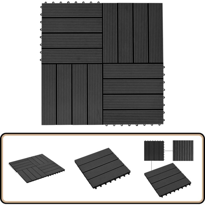 Carreau de terrasse 11 pcs wpc 30 x 30 cm 1 m² Noir - Carreaux De Terrasse - Carrelage Extérieur - Dalles wpc - Terrasse Composite - Revêtement De