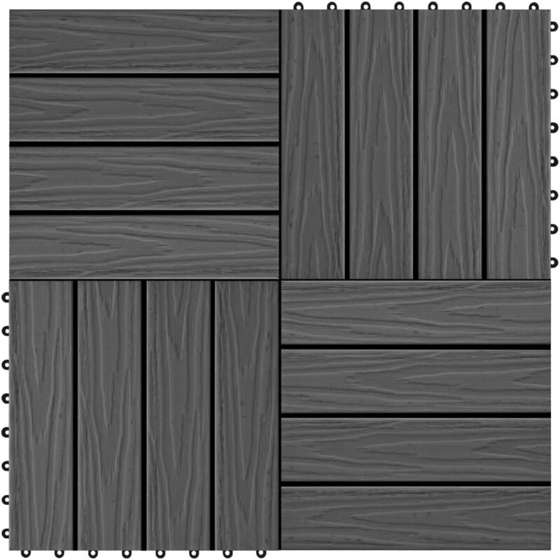 Carreau de terrasse en relief 11 pcs wpc 30x30 cm 1 m² Noir Vidaxl