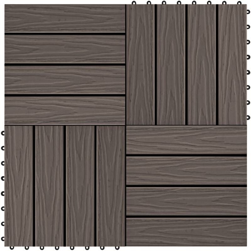 Carreau de terrasse en relief 11 pcs WPC 30x30 cm 1 m² Marron vidaXL