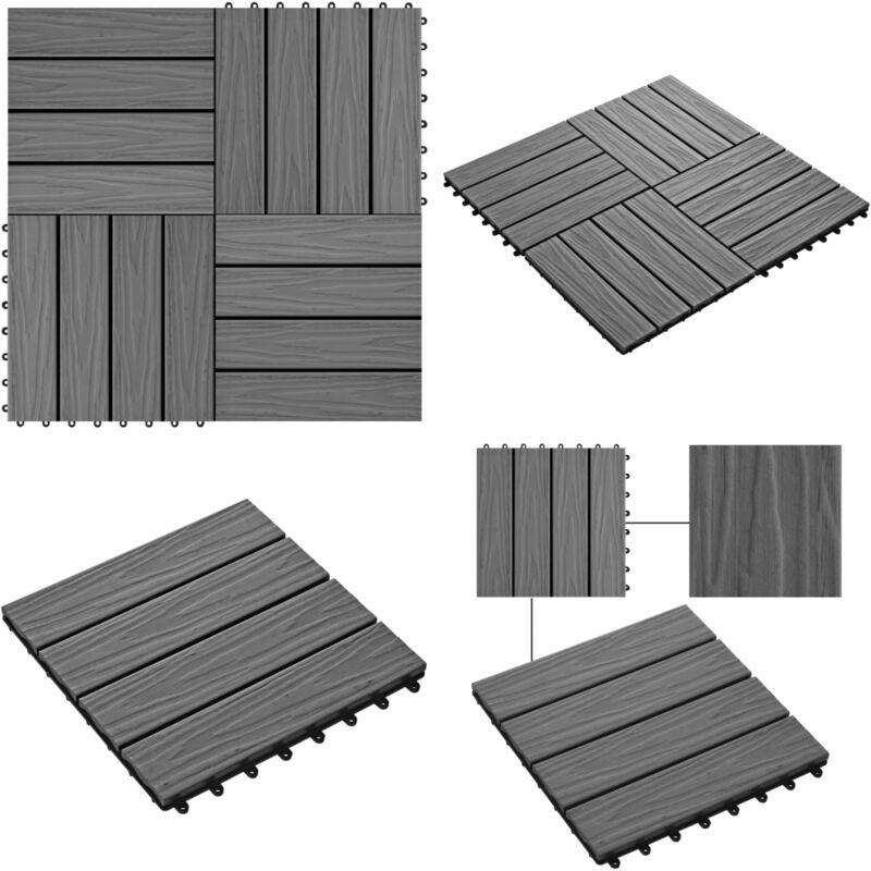 Carreau de terrasse en relief 11 pcs wpc 30x30 cm 1 m² Gris - Carreaux De Terrasse - Carrelage Extérieur - Carrelage wpc - Revêtement De Sol
