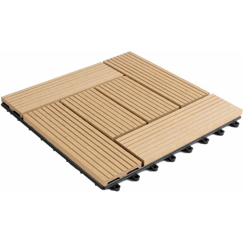 Revêtement de sol pour terrasse wpc Classique Ultra résistant Couleur du bois de Teck 30 x 30 cm - Marron Clair
