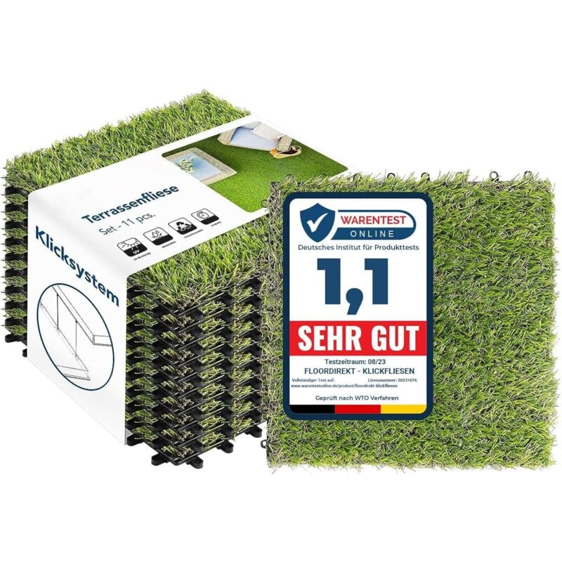 Dalles de Terrasse Lot de 11 pièces, gazon synthétique, 30 x 30 cm - 1 m²