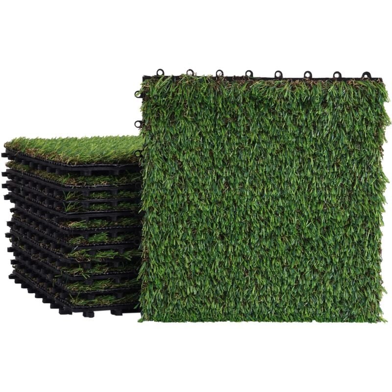 Carreau d'herbe WPC-E13, carrelage à pelouse, tapis de gazon, balcon/terrasse, 11pièces à 30x30cm