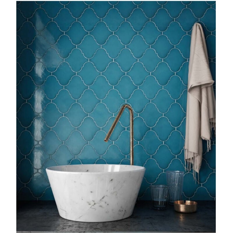 Equipe - Carrelage mural faïence effet graphique scale alhambra arabesque 12x12cm Arabesque / Lanterne 12x12 cm Bleu Profond - Brillant / Poli