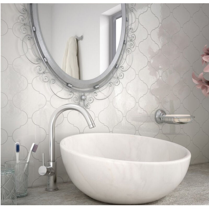 Equipe - Carrelage mural faïence effet graphique scale alhambra arabesque 12x12cm Arabesque / Lanterne 12x12 cm Blanc - Brillant / Poli - boîte de