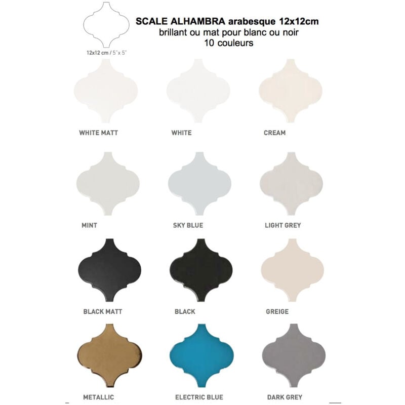 Carrelage mural faïence effet graphique SCALE ALHAMBRA arabesque 12x12cm Arabesque / Lanterne 12x12 cm Noir - Mat - boîte de 0.43 m2 - Gioia Materia