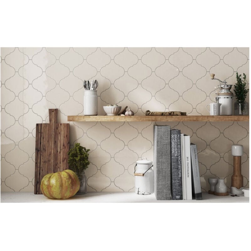 Equipe - Carrelage mural faïence effet graphique scale alhambra arabesque 12x12cm Arabesque / Lanterne 12x12 cm Crème - Sable - Brillant / Poli