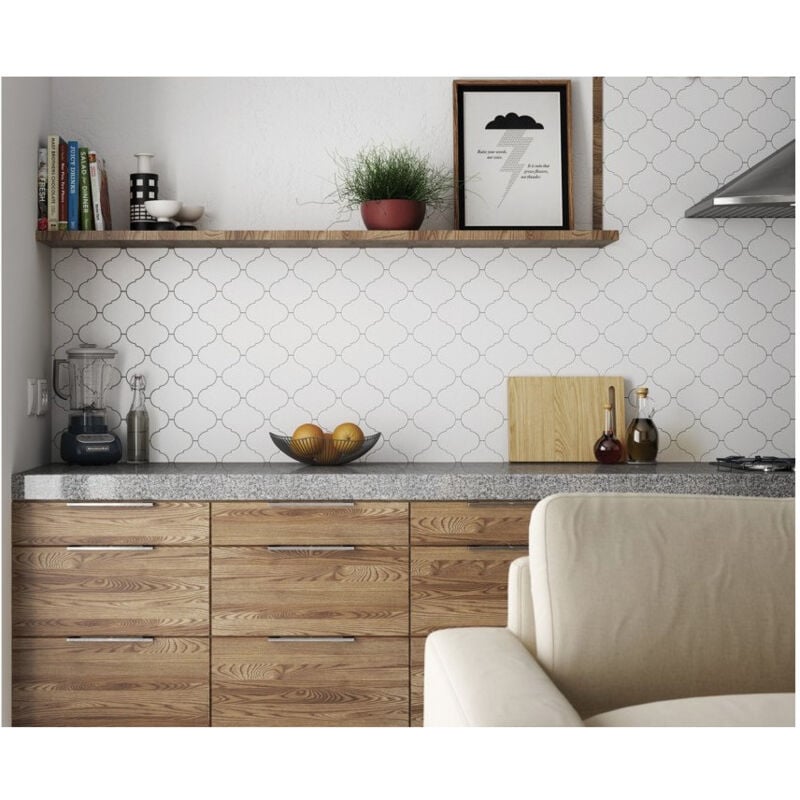 Equipe - Carrelage mural faïence effet graphique scale alhambra arabesque 12x12cm Arabesque / Lanterne 12x12 cm Blanc - Mat - boîte de 0.43 m2