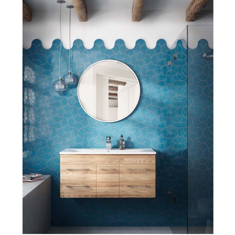 Equipe - Carrelage mural faïence effet graphique scale fan écaille 12x10,6cm Ecaille 12x10,6 cm Bleu Profond - Brillant / Poli - boîte de 0.37 m2
