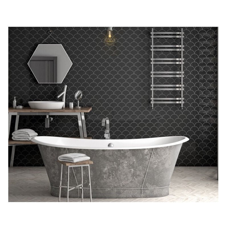 Equipe - Carrelage mural faïence effet graphique scale fan écaille 12x10,6cm Ecaille 12x10,6 cm Noir - Brillant / Poli - boîte de 0.37 m2 - Gioia