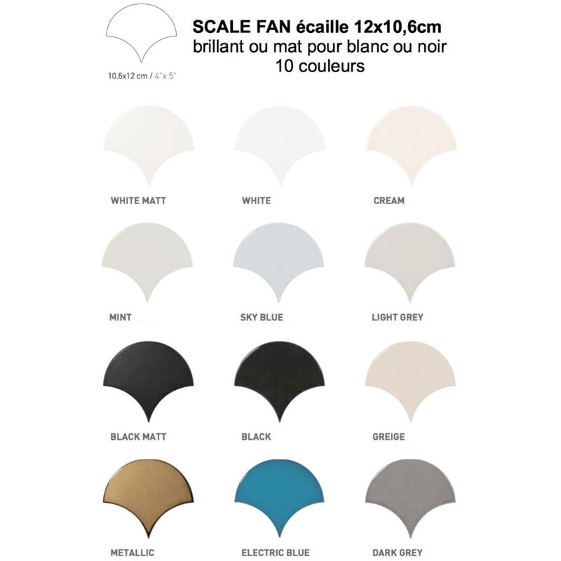 Equipe - Carrelage mural faïence effet graphique scale fan écaille 12x10,6cm Ecaille 12x10,6 cm Blanc - Mat - boîte de 0.37 m2 - Gioia Materia