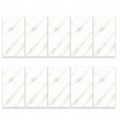Carreaux auto-adhésifs en PVC pour salle de bain et cuisine 30x60 cm, lot de 10, aspect marbre blanc