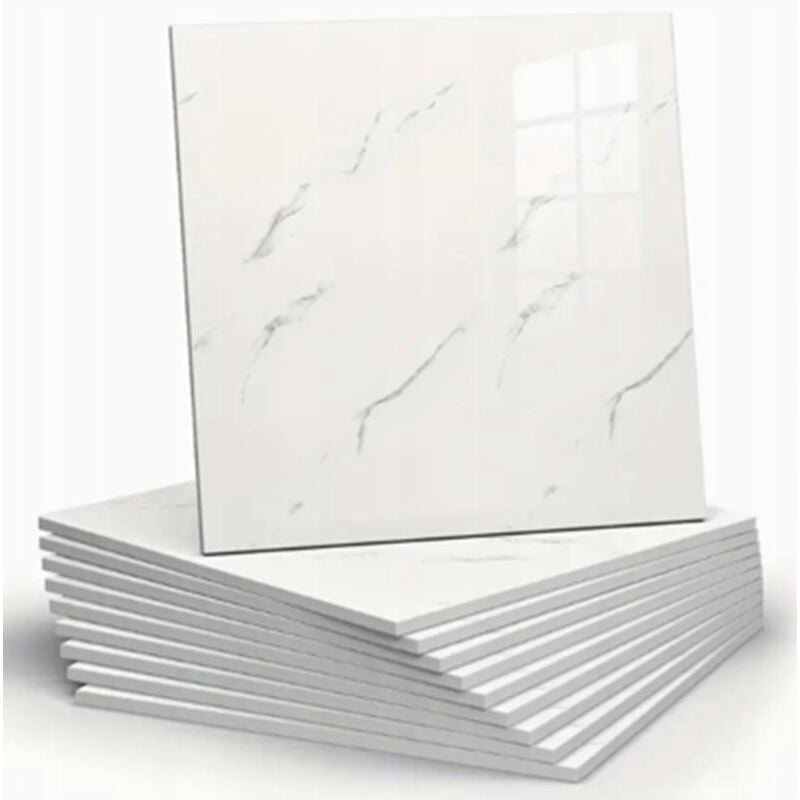 CARREAUX AUTO-ADHÉSIFS PANNEAU DE MARBRE BLANC STRATIFIÉ PVC BRILLANT SET 10x 0,9m2