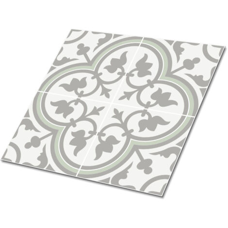 Carreaux autocollants PVC, Carrelage PVC adhésif -  30x30cm - Kit de 9 - Fleurs Grises Ethniques, Stickers carrelage carreaux