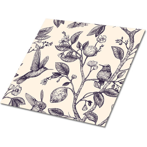 Carreaux autocollants PVC, Carrelage PVC adhésif -  30x30cm - Kit de 9 - Oiseaux Sur Une Branche, Stickers carrelage carreaux