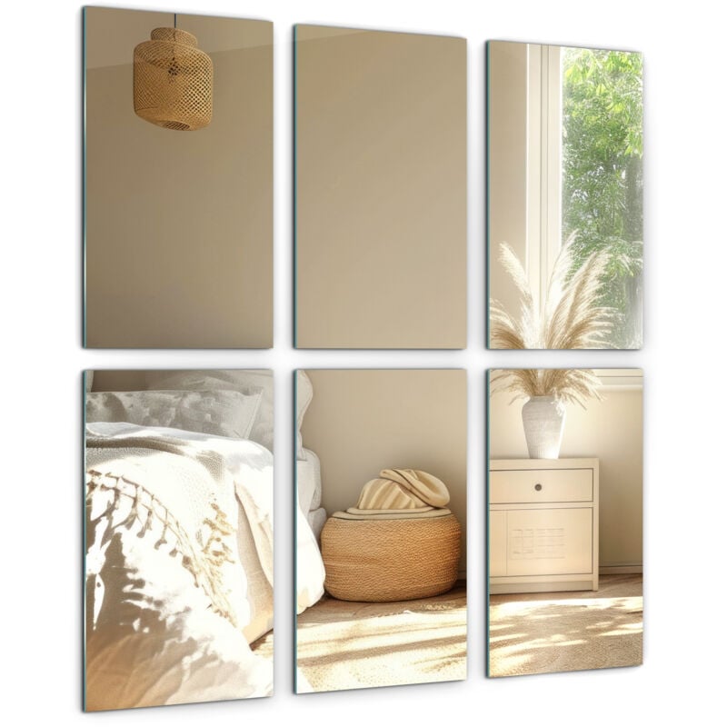 Tulup - Carreaux de miroir Sans Cadre - Décoratif Auto-Adhésif (30x20cm, 6 Pièces) - Miroir Mural Autocollant