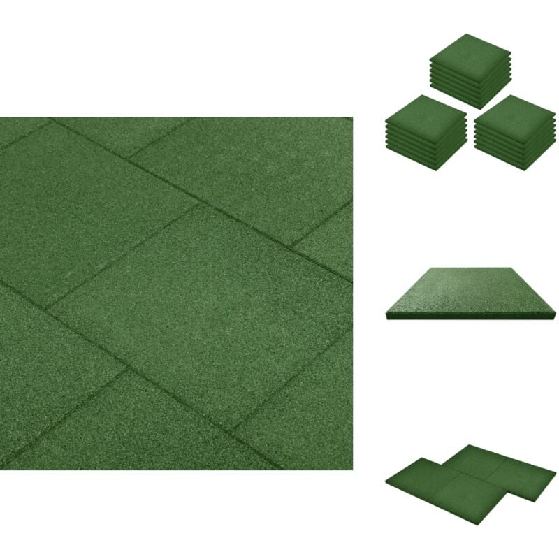 Carreaux de protection antichoc 18pcs Caoutchouc 50x50x3cm Vert - Carrelages De Sécurité - Carreau Anti-chute - Tapisserie Caoutchouc - Revêtement
