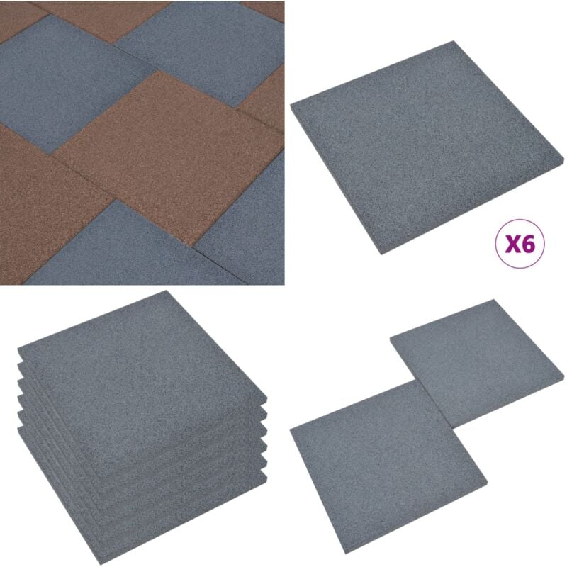 Carreaux de protection antichoc 6pcs Caoutchouc 50x50x3 cm Gris - Carrés De Sécurité - Tapis De Sol Extérieur - Revêtement De Sol Caoutchouc