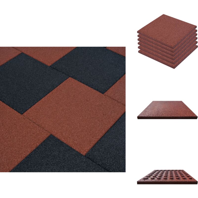 Carreaux de protection antichoc 6pcs Caoutchouc 50x50x3cm Rouge - Carrelages De Sécurité - Tapis De Sol Anti-chutes - Carrelage Extérieur