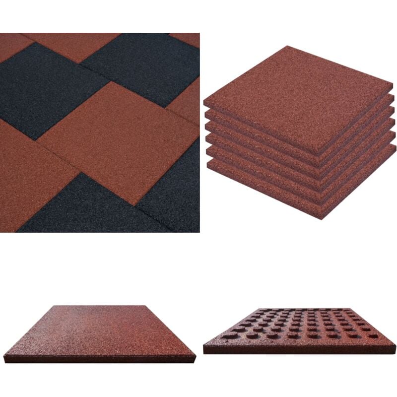 Carreaux de protection antichoc 6pcs Caoutchouc 50x50x3cm Rouge - Carrelages De Sécurité - Tapis De Sol Anti-chutes - Carrelage Extérieur
