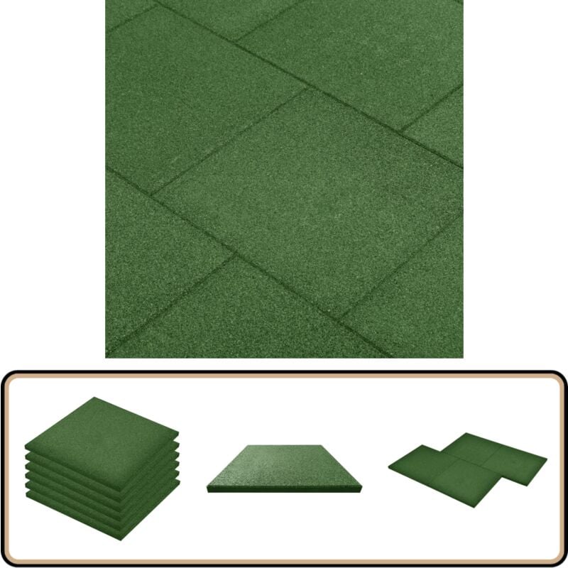 Carreaux de protection antichoc 6pcs Caoutchouc 50x50x3cm Vert - Carrelages Exterieur - Carreau Caoutchouc - Tapisserie Caoutchouc - Tapis Anti-chute