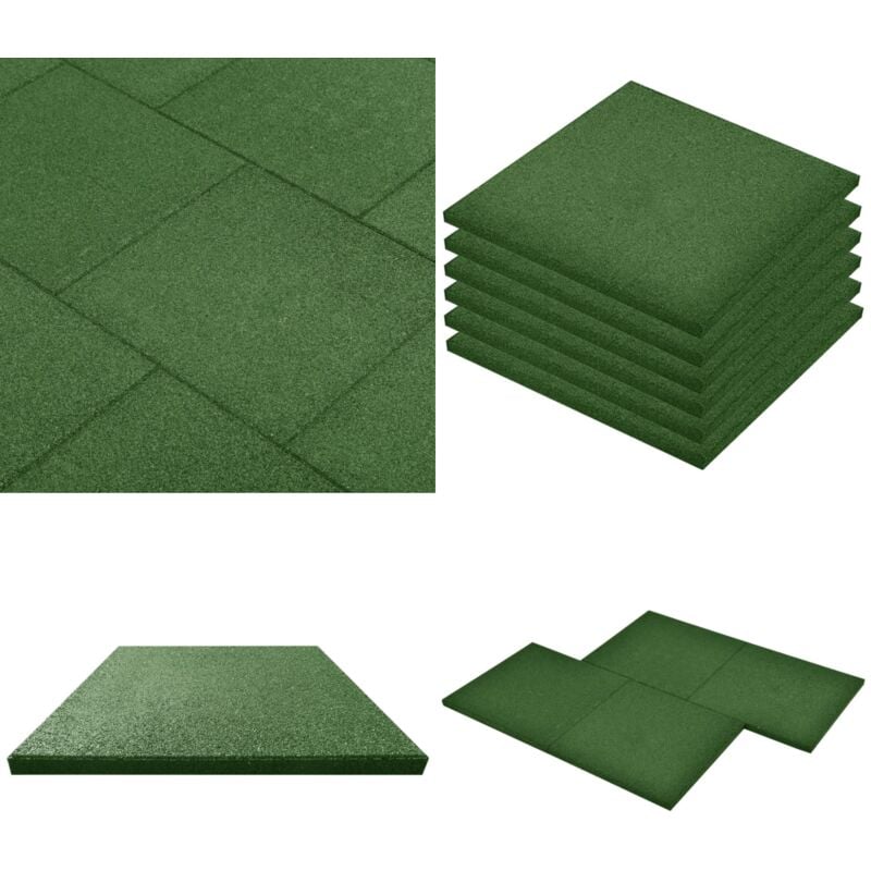 Carreaux de protection antichoc 6pcs Caoutchouc 50x50x3cm Vert - Carrelages Exterieur - Carreau Caoutchouc - Tapisserie Caoutchouc - Tapis Anti-chute