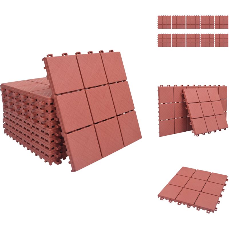 Carreaux de terrasse 10 pcs Rouge 30,5x30,5 cm Plastique - Carrelages Exterieur - Carrelage Terrasse - Tuiles Terrasse - Revêtement Extérieur - Patio