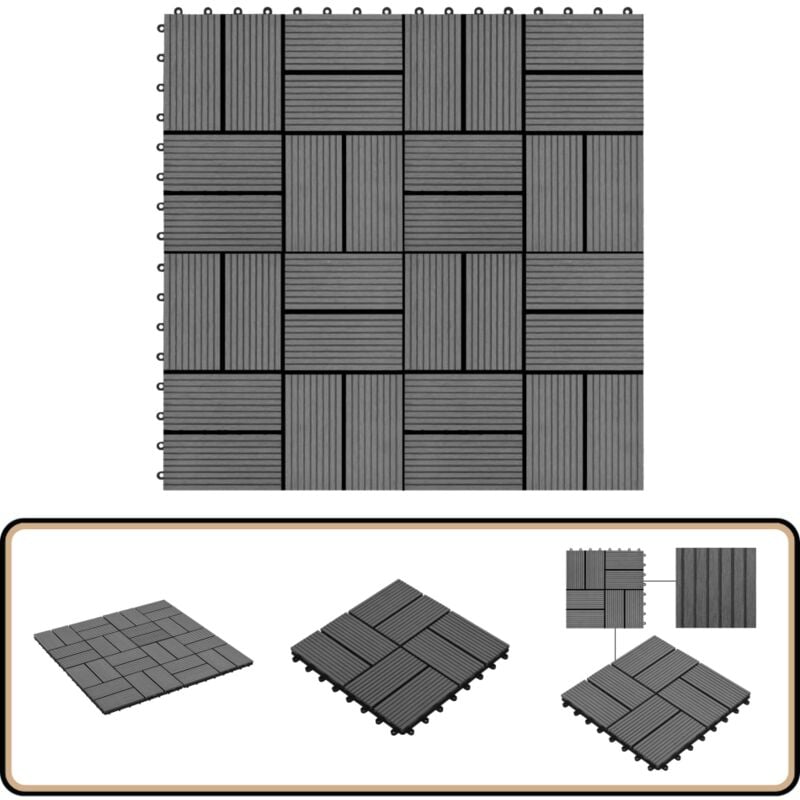 Carreaux de terrasse 22 pcs 30 x 30 cm 2 m² wpc Gris - Carrelages Exterieur - Carrelage Terrasse - Carrelage Wpc - Carrelage Antidérapant - Carrelage