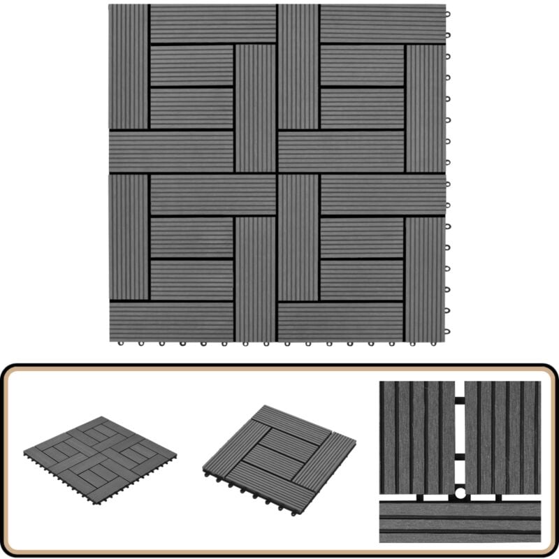 Carreaux de terrasse 30x30 cm 11 pcs Gris wpc 1 m2 - Carrelages Exterieur - Carrelage Terrasse - Carrelage Wpc - Carrelage Antidérapant - Piscine