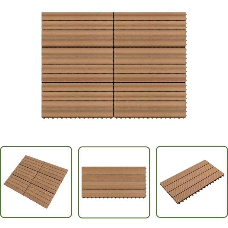 The Living Store Carreaux de terrasse 6 pcs wpc 60x30 cm 1,08 m² Marron - Carrelages Exterieur - Carrelage Terrasse - Tuiles Terrasse - Tuiles