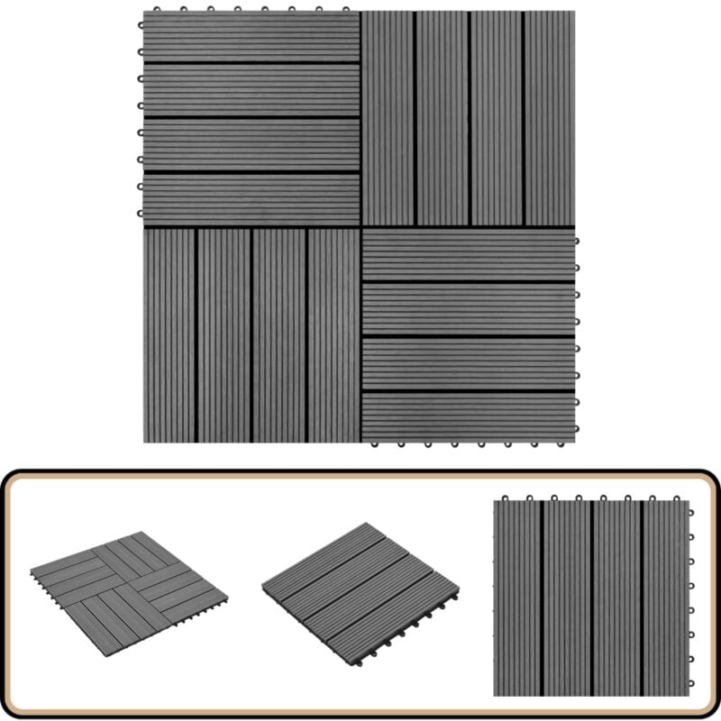 Carreaux de terrasse wpc 30x30 cm 11 pcs 1 m2 Gris - Dalles Composites - Carrelage Extérieur - Carrelage Terrasse - Dallettes wpc - Revêtement De Sol