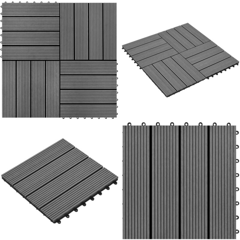 Carreaux de terrasse wpc 30x30 cm 11 pcs 1 m2 Gris - Dalles Composites - Carrelage Extérieur - Carrelage Terrasse - Dallettes wpc - Revêtement De Sol